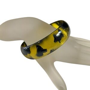 Black And Gold Translucent Lucite 3” Bangle Bracelet Vintage
